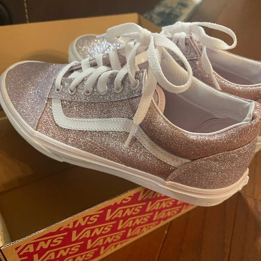 Sparkle vans. Worn once for 2 hours for a dance